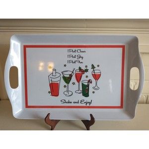 Christmas Bar Tray Serving Holiday Drinks 11 x 17 Plastic Shake and Enjoy!